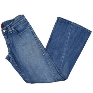 Just USA Wide Leg Flared Jeans in Mid Blue